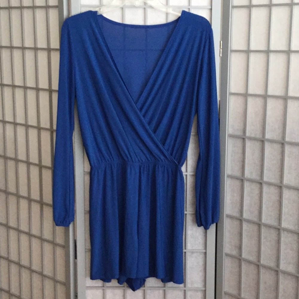 Long sleeved, wrap front romper